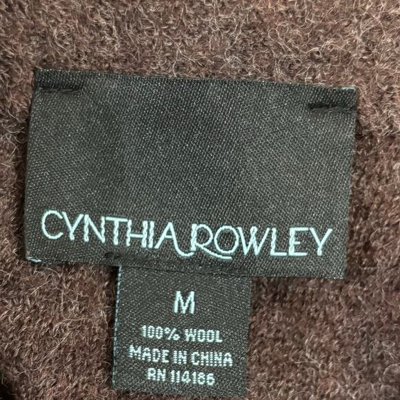 Vintage 90s Y2K Cynthia Rowley floral-trim brown wool tie sweater coat, Size M - Picture 8 of 9